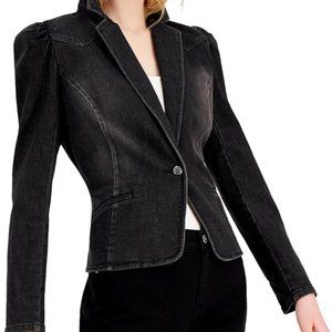 Petite Puff-Sleeve Denim Blazer, Created for Macy's